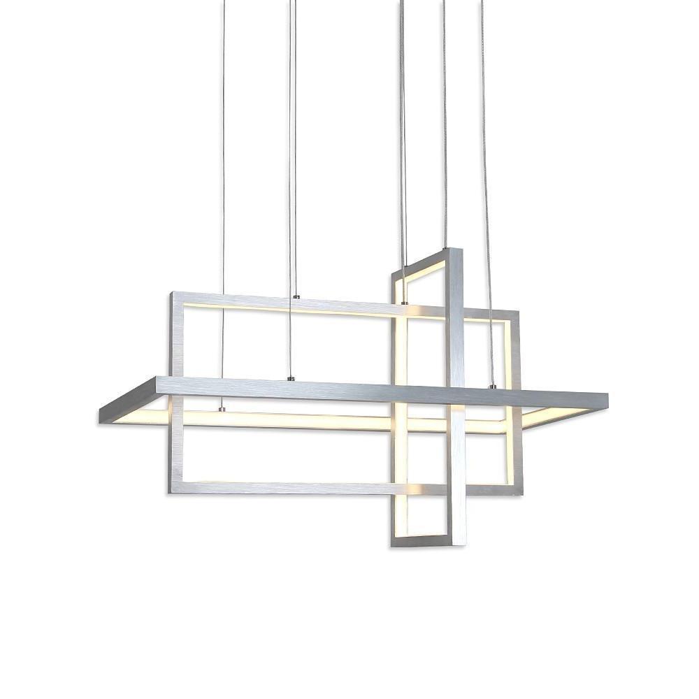 31.5'' Three-Part Futuristic Square Rectangular Hybrid Aluminum Chandelier with Capable Ambient Lights