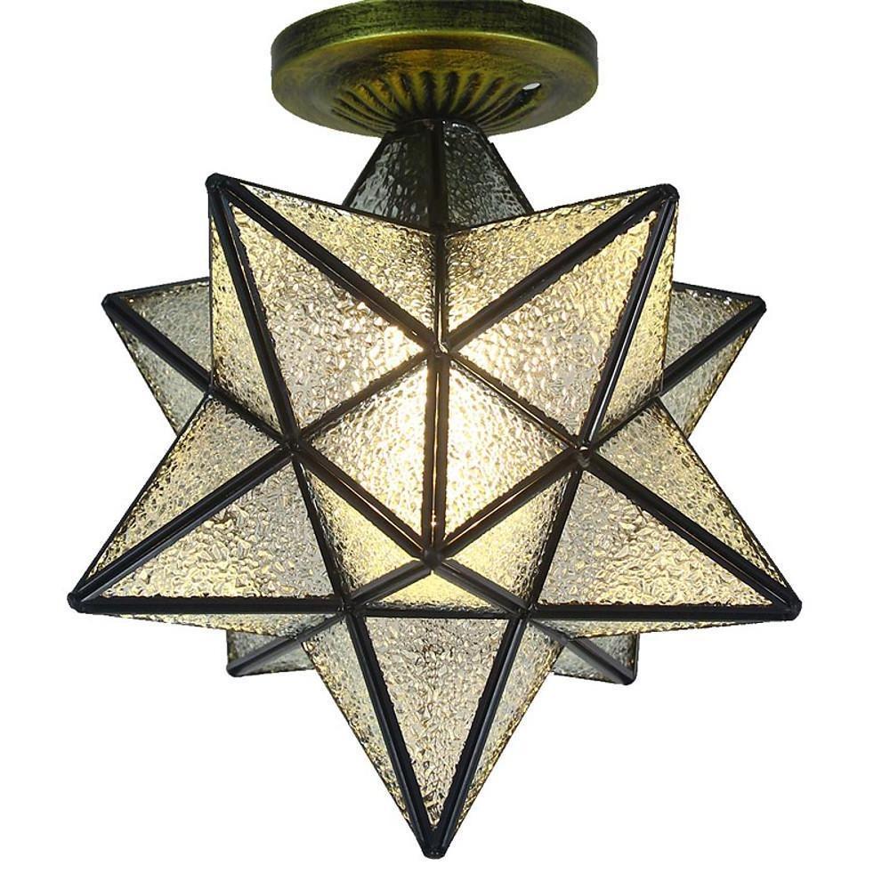 Geometric Multi Pointed Star Pendant Light Metal Glass Entryway Lighting