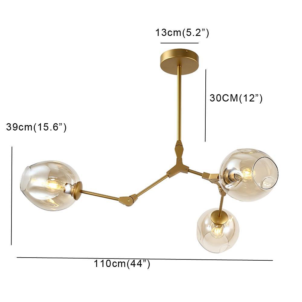 3 Bulbs Geometrical LED Modern Glass Sputnik Chandelier Pendant Light