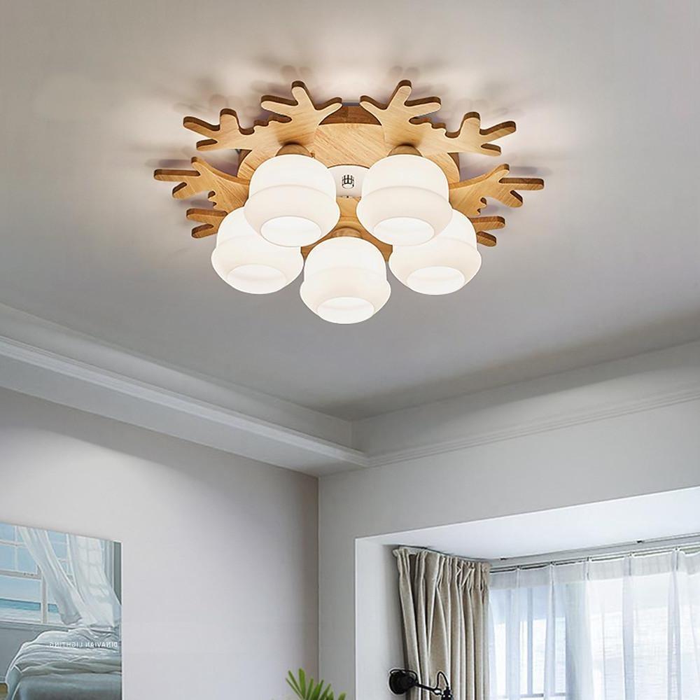 Globes Cluster Modern Bamboo Glass LED Flush Mount Ceiling Lights for Bedroom