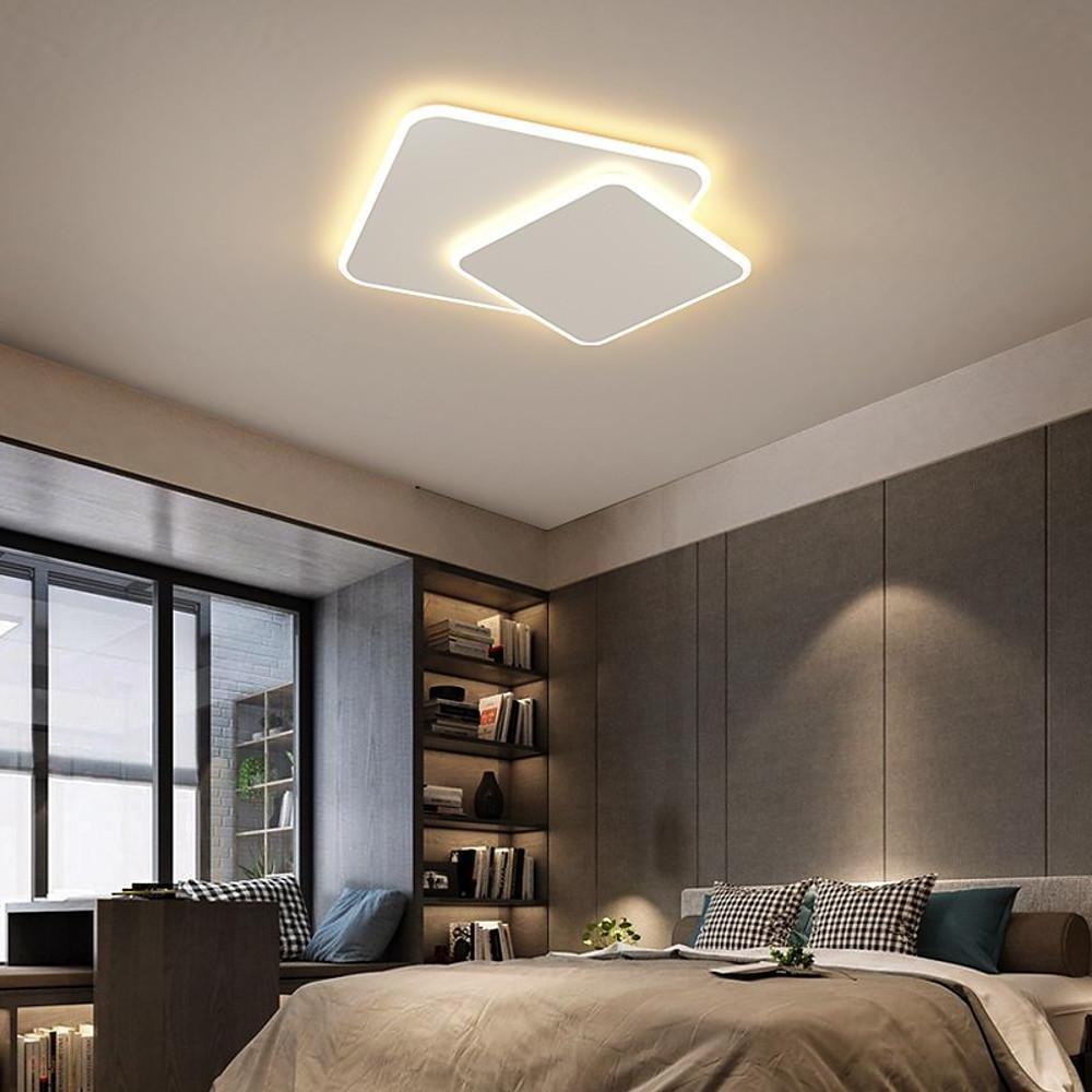 2-Light White Square LED Flush Mount Ceiling Light for Bedroom