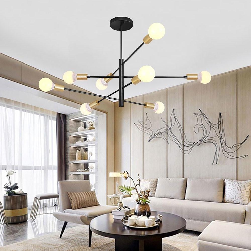 Modern Sputnik Chandelier Living Room Black Linear Chandelier 8 Bulbs