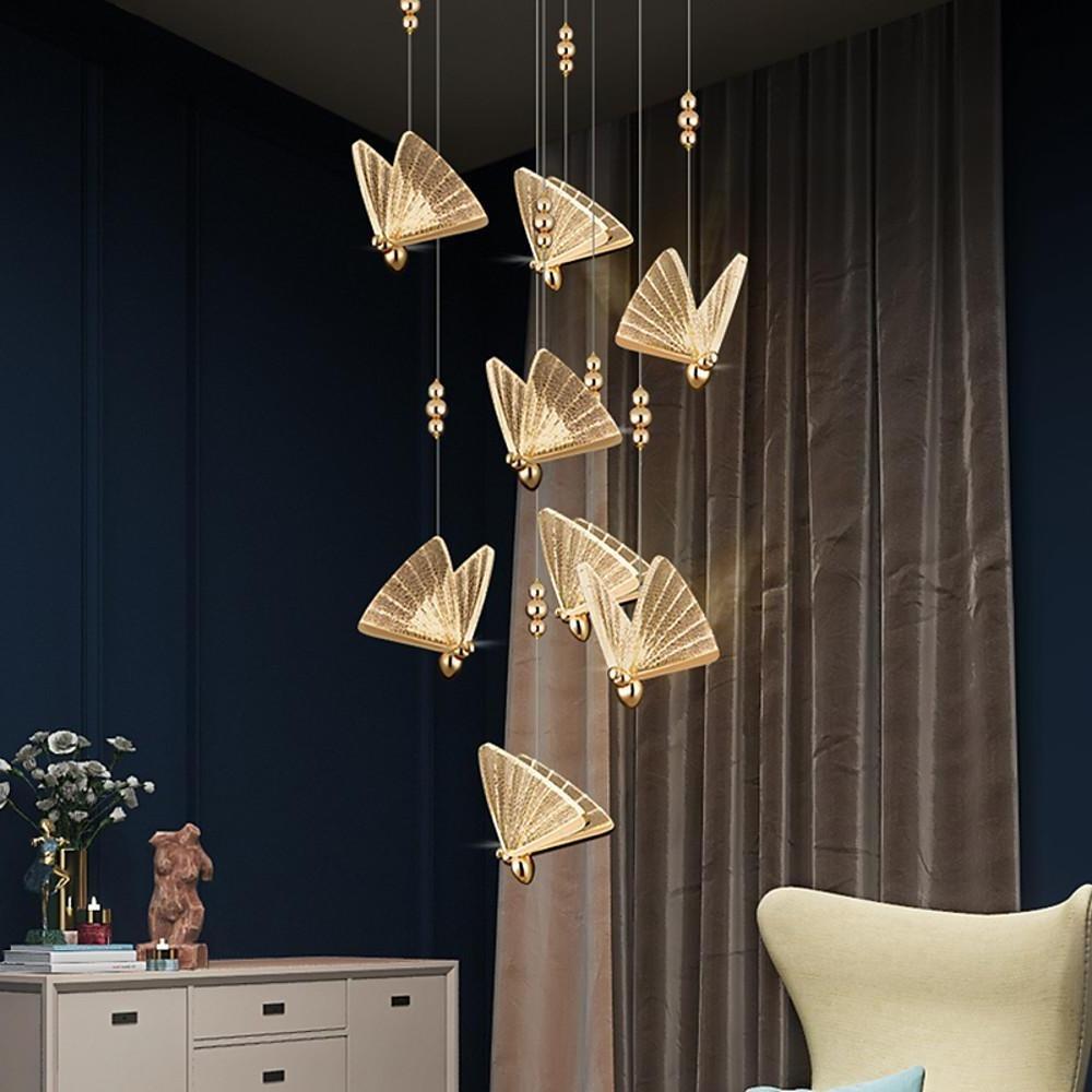 Butterfly Shaped Coastal Pendant Lights Metal Acrylic Bedroom Ceiling Lights