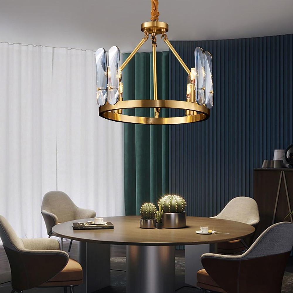 8-light LED Circular Glass Copper Nordic Chandelier Pendant Lighting