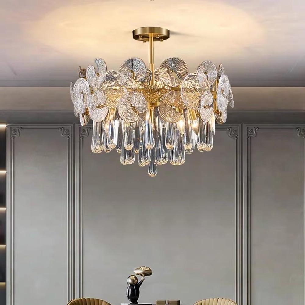 Candelabra Flush Mount Ceiling Light Metal Crystal LED Light