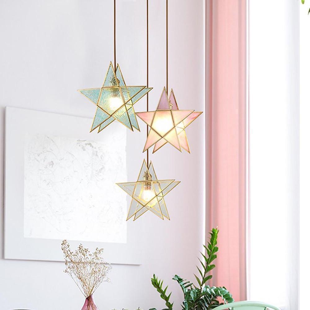 Double Star Shaped Kitchen Pendant Lights Copper Glass Pendant Lighting