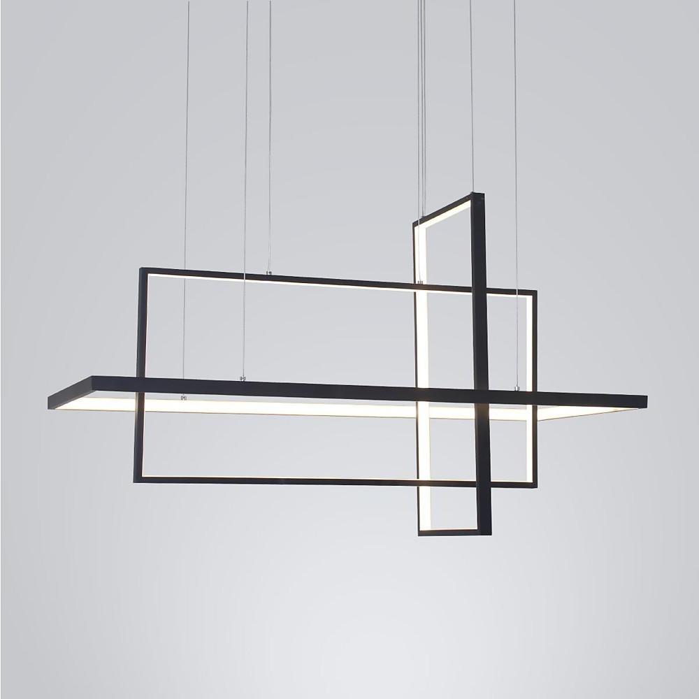 31.5'' Three-Part Futuristic Square Rectangular Hybrid Aluminum Chandelier with Capable Ambient Lights