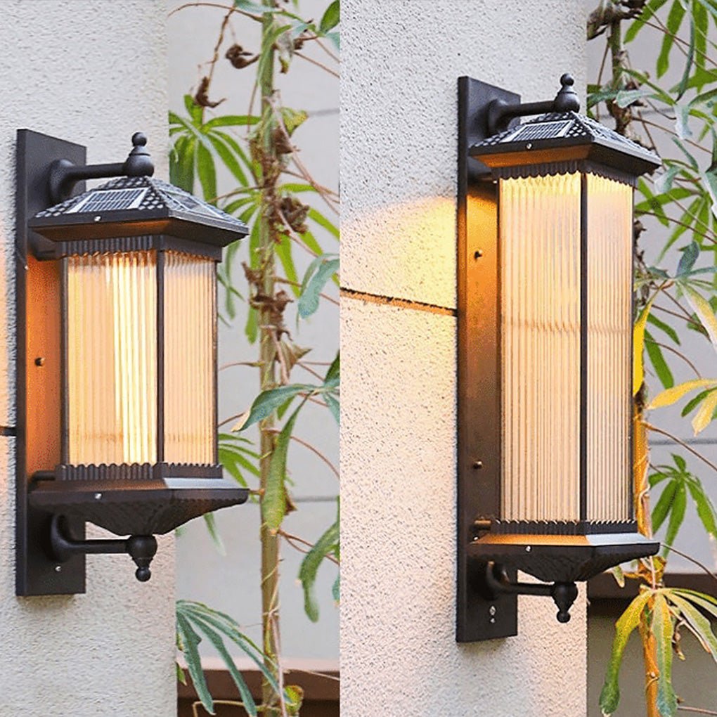 Vintage Striped Glass Shade IP55 Waterproof Retro Solar Lights Outdoor