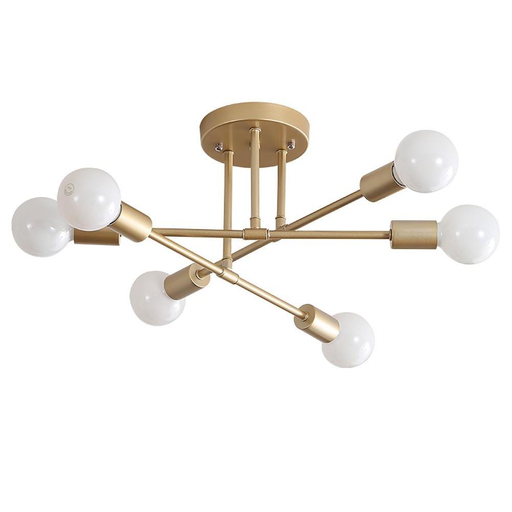 6-Light Globes LED Linear Sputnik Chandelier Modern Semi-Flush Mount Ceiling Light