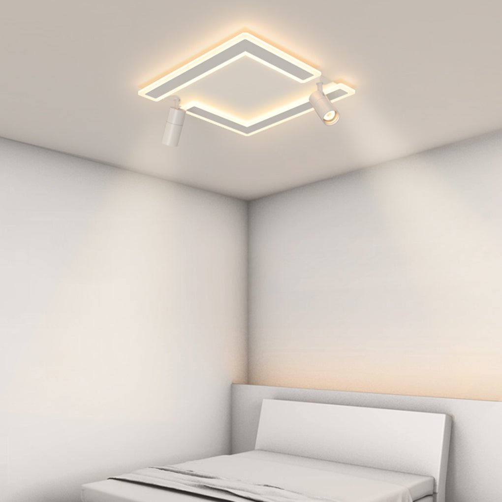 Square Dimmable Flush Mount Modern Lighting with 2 Adjustable Spotlights Track Lights