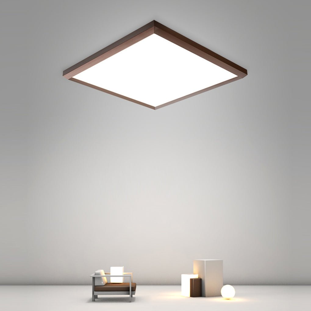 Square Modern Flush Mount Lighting Brown Frame Dimmable LED Ceiling Lights with Remote