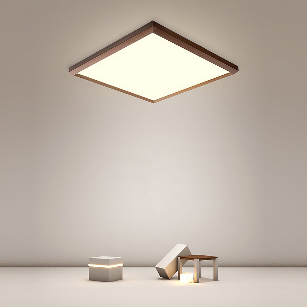 Square Modern Flush Mount Lighting Brown Frame Dimmable LED Ceiling Lights with Remote