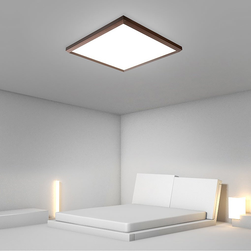 Square Modern Flush Mount Lighting Brown Frame Dimmable LED Ceiling Lights with Remote