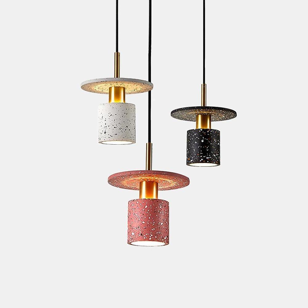 Terrazzo-Inspired Cement Cylinder LED Pendant Lights Modern Island Lighting