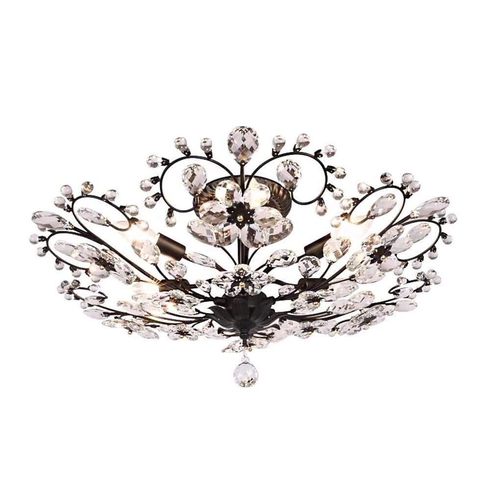 6-light Crystal Flower LED Modern Chandeliers Flush Mount Ceiling Light