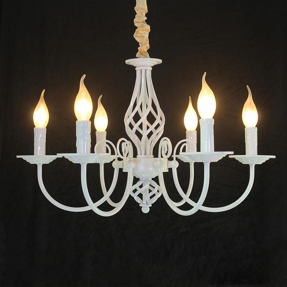 Candle Design Metal Rustic Chandeliers with 6 LED Bulbs