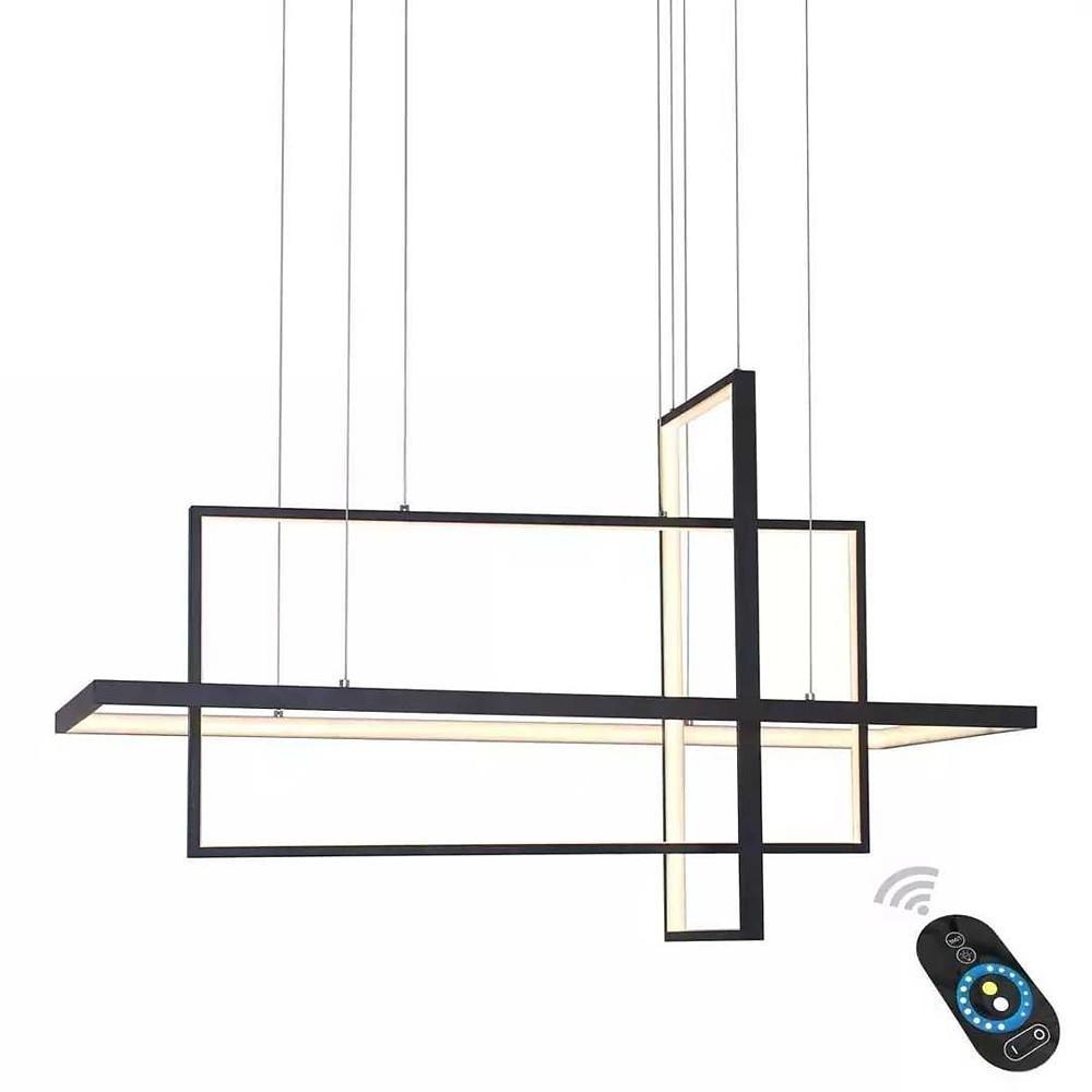 31.5'' Three-Part Futuristic Square Rectangular Hybrid Aluminum Chandelier with Capable Ambient Lights