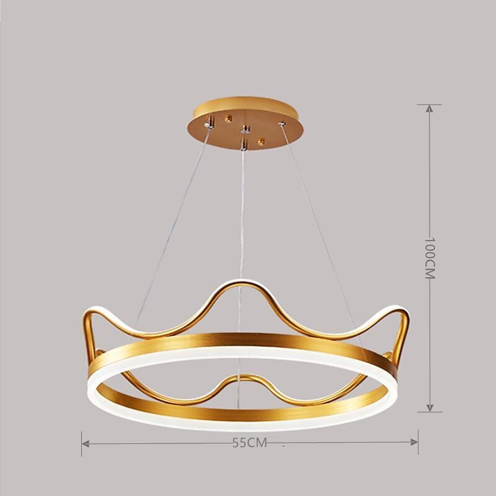 Dimmable Round LED Ring Chandelier Crown Design Modern Aluminum & Acrylic Pendant Light for Living Room