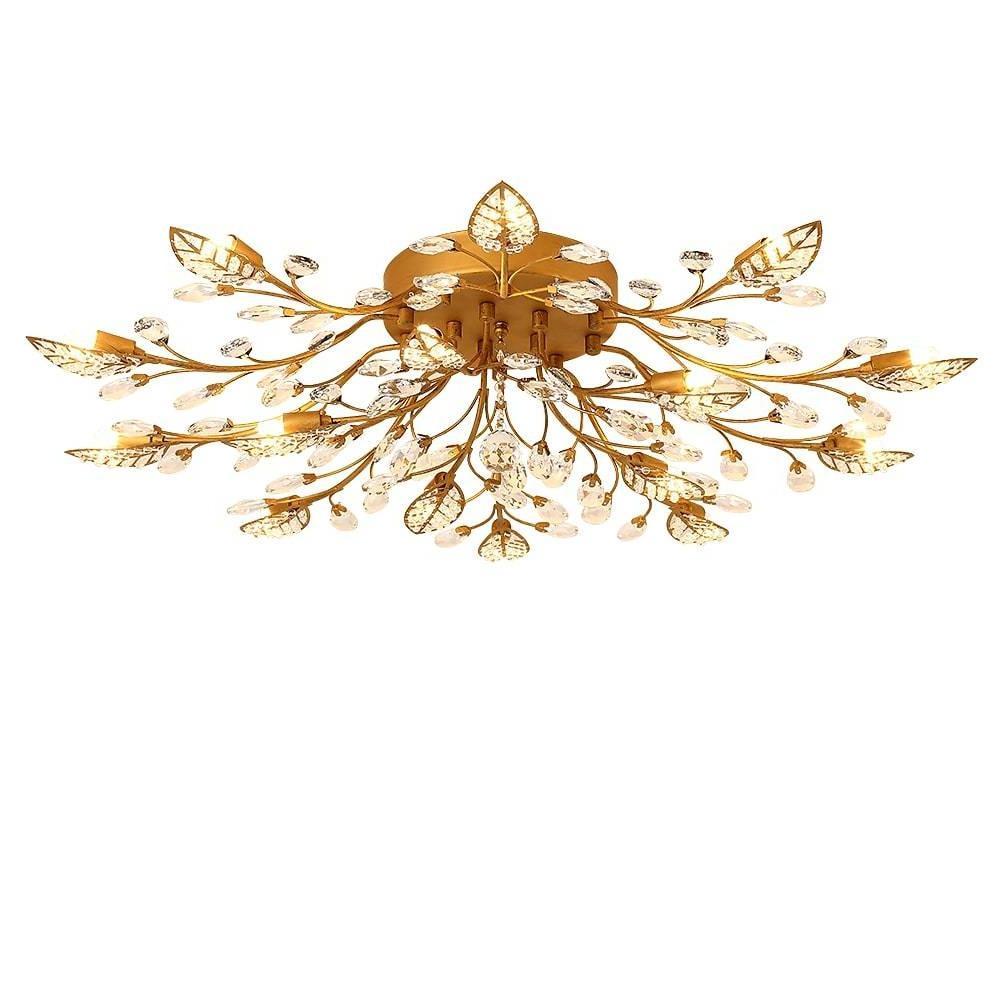 Crystal Leaves Brushed Flush Mount Ceiling Chandelier