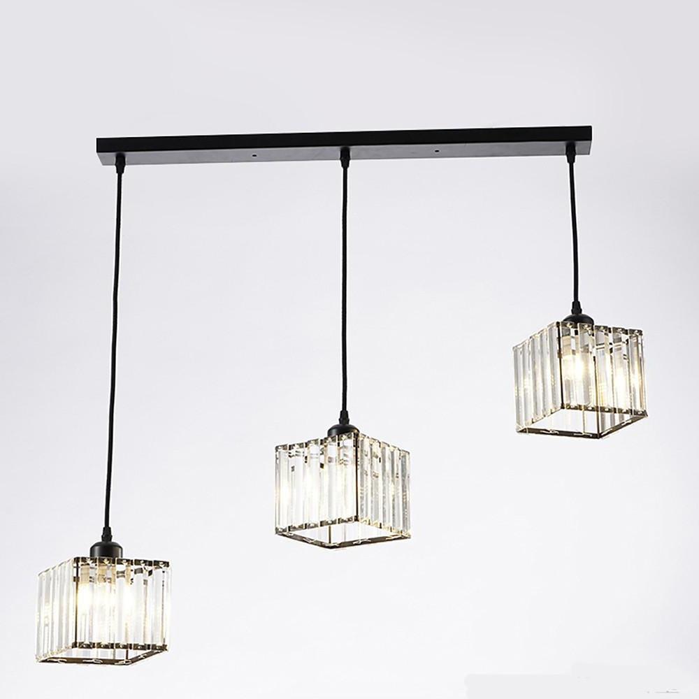 Vintage Lantern Square Pendant Light Metal Crystal Contemporary Ceiling Light