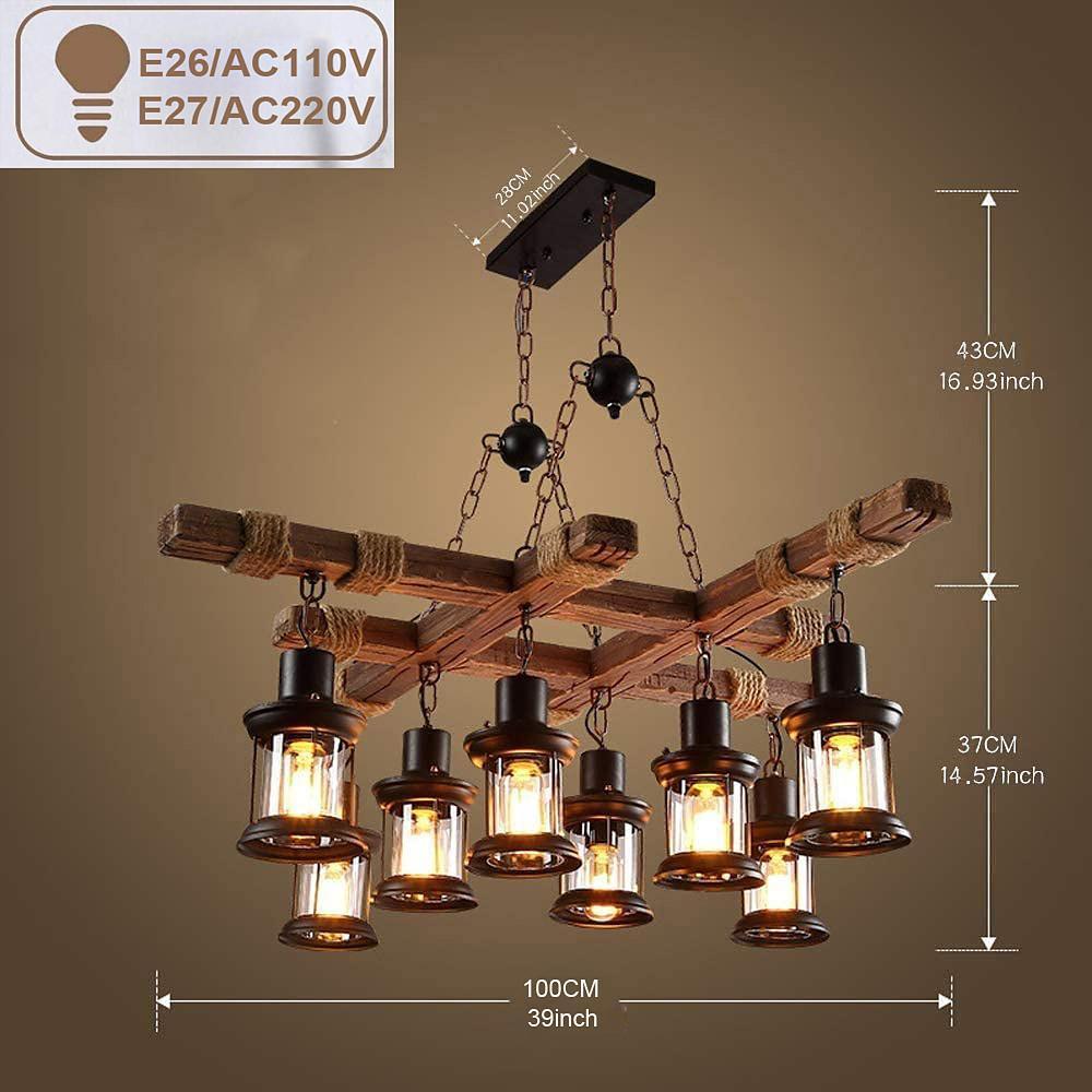 Vintage Wood Glass LED Farmhouse Pendant Lighting Chandeliers Island Lights