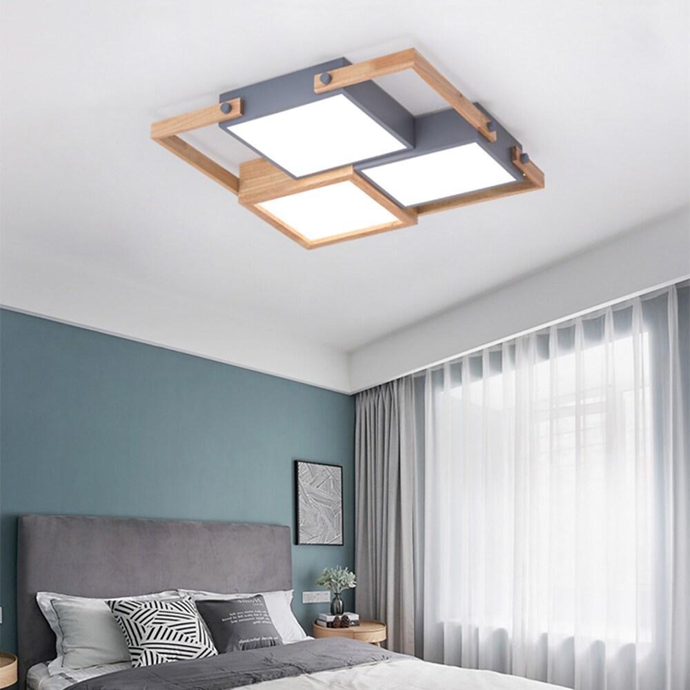 Modern Scandinavian LED Flush Mount Ceiling Light with Wooden Frames for Sleek Interiors