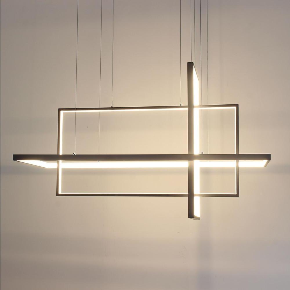 31.5'' Three-Part Futuristic Square Rectangular Hybrid Aluminum Chandelier with Capable Ambient Lights