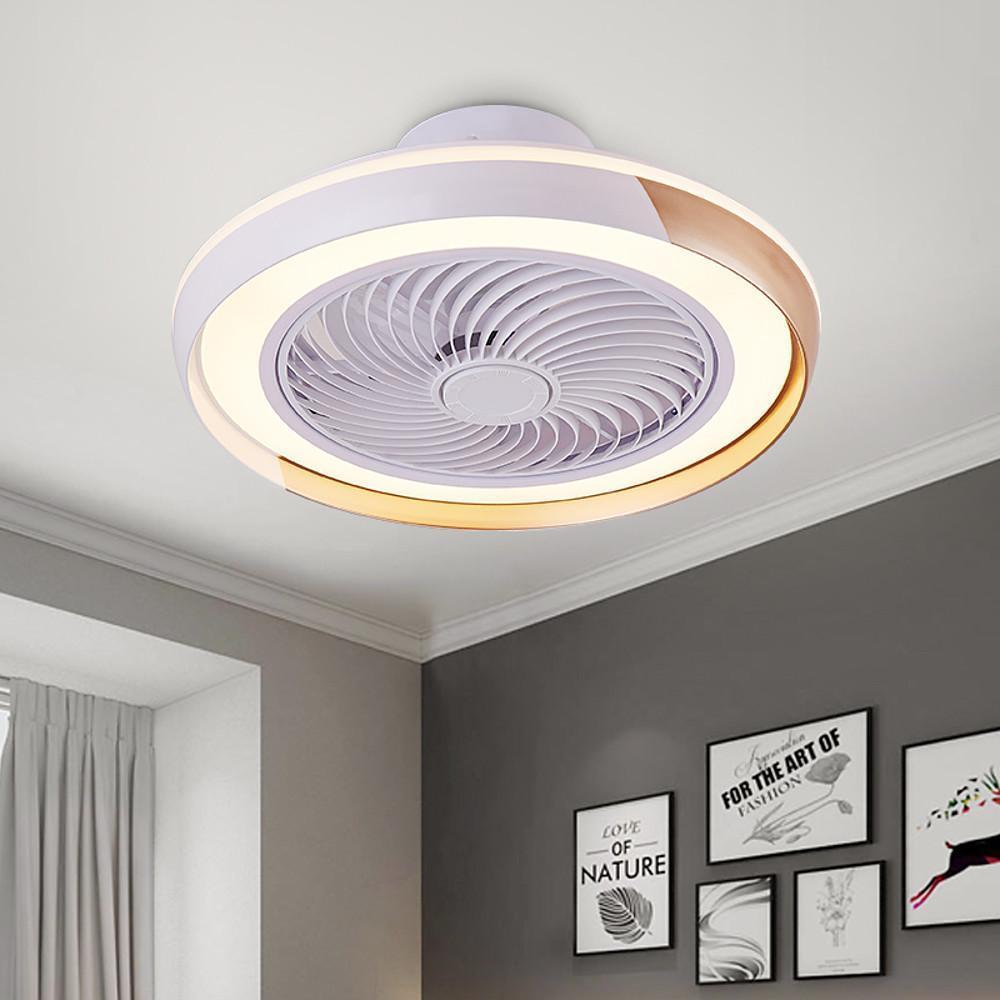 White Flush Mount Bladeless Fan Ceiling with LED Light