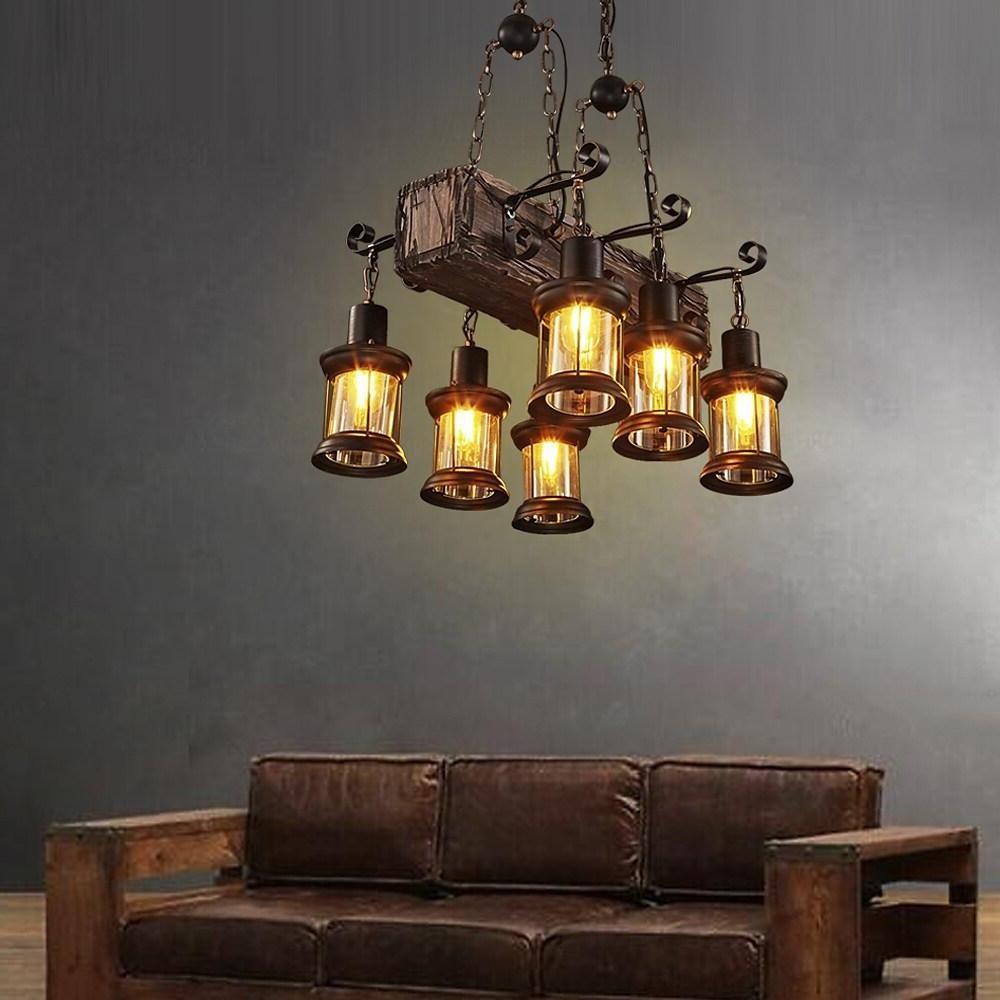 6 Lantern Farmhouse Chandelier Wood Chandeliers Ceiling Light