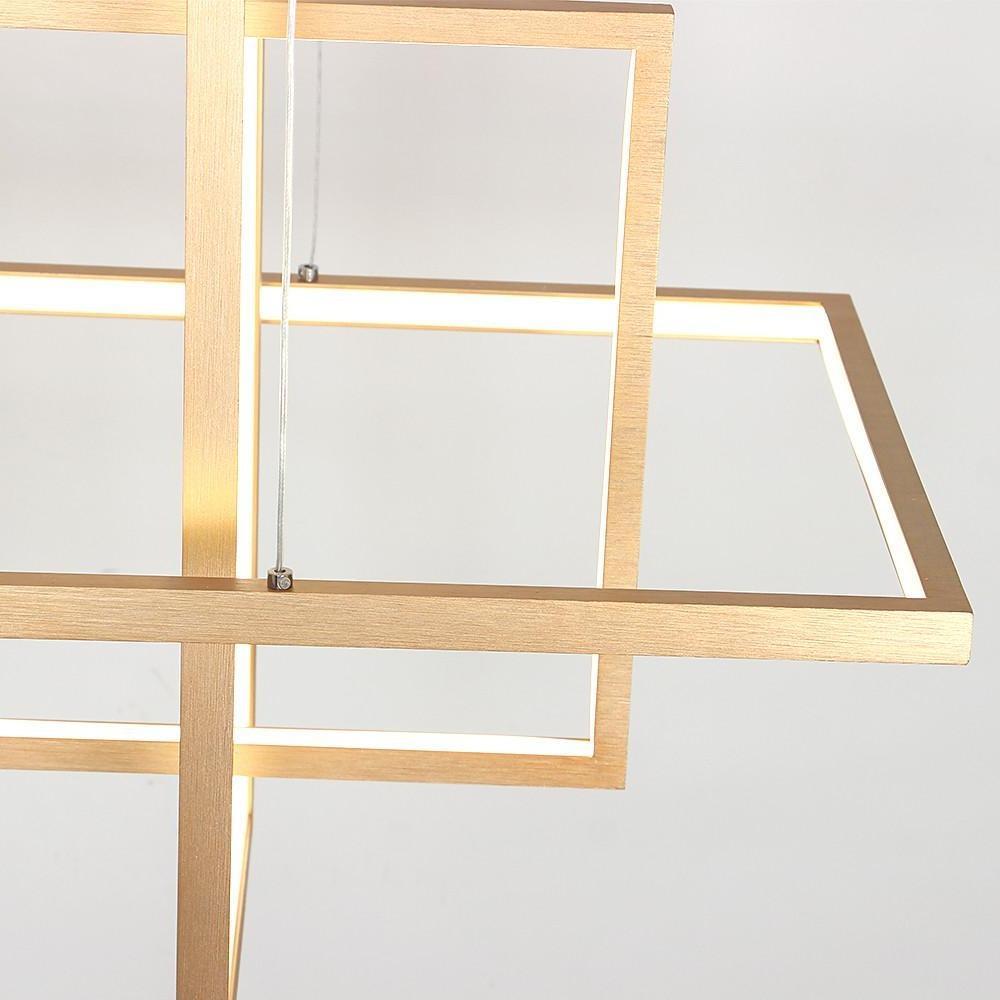 31.5'' Three-Part Futuristic Square Rectangular Hybrid Aluminum Chandelier with Capable Ambient Lights