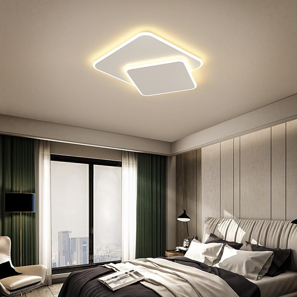 2-Light White Square LED Flush Mount Ceiling Light for Bedroom