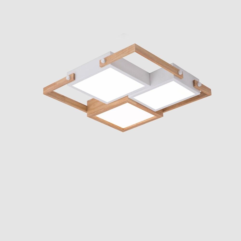 Modern Scandinavian LED Flush Mount Ceiling Light with Wooden Frames for Sleek Interiors