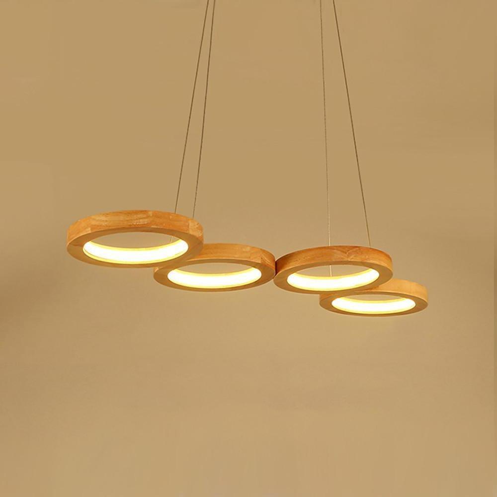 Rustic 4 Circles Wood LED Modern Pendant Lighting Chandeliers Island Lights