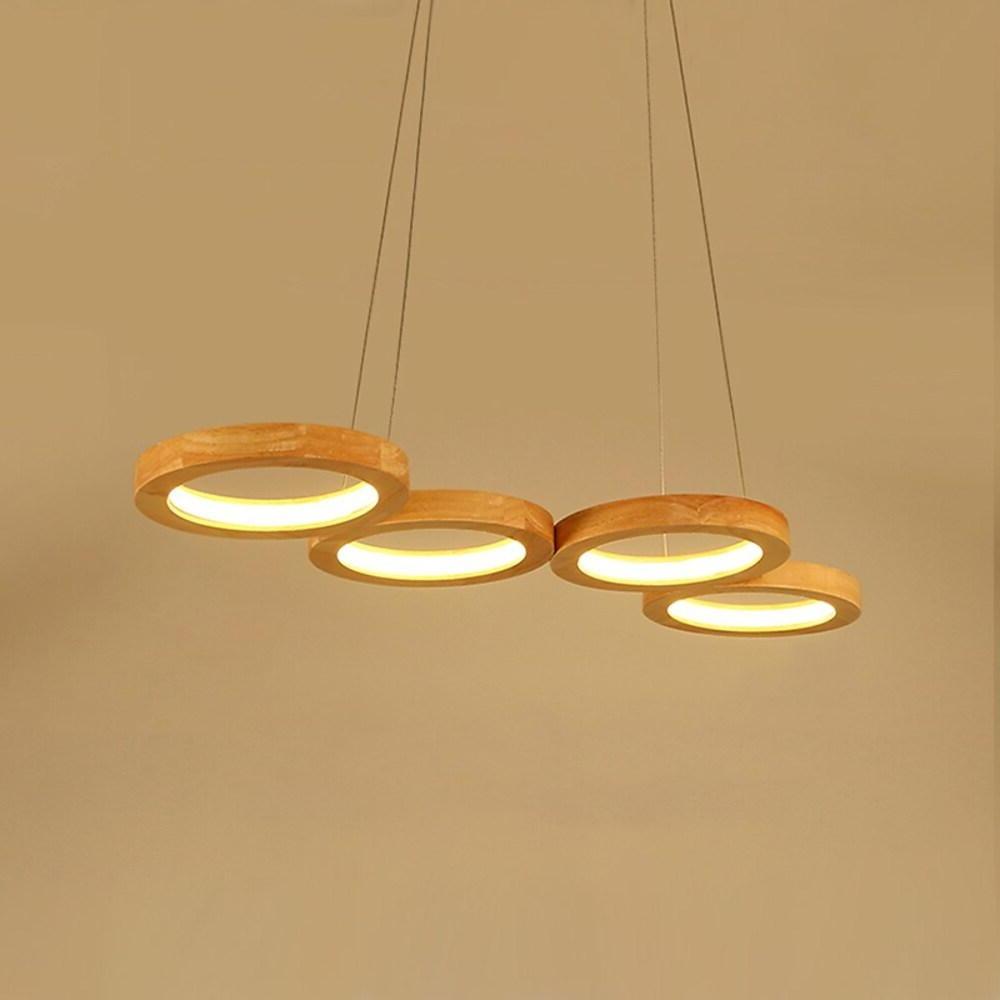 4 Circle Light Modern Wood Bamboo Acrylic Design Pendant Lighting LED Kitchen Lighting Dining Room Lighting Ceiling Light