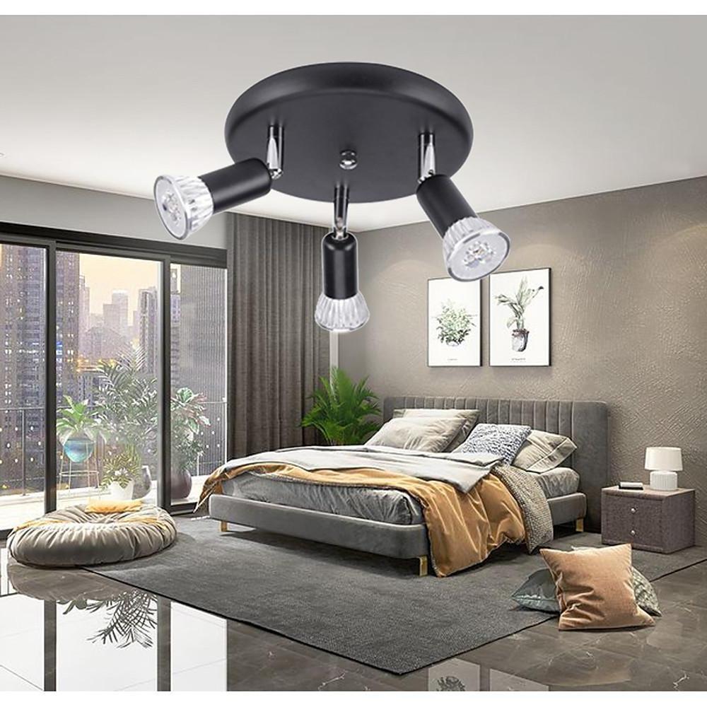 3-Light Industrial Modern Metal Black Flush Mount Ceiling Light for Bedroom