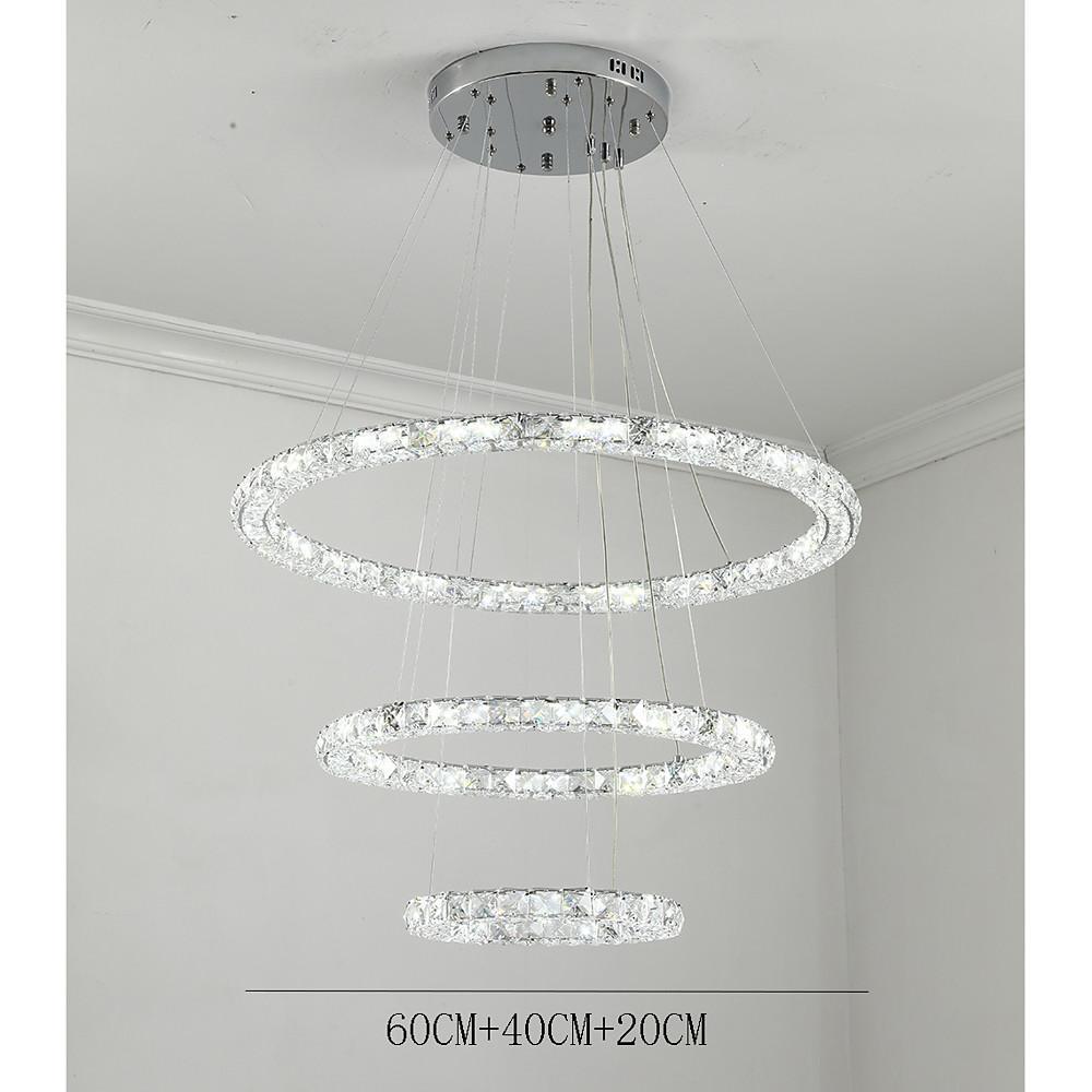 3/4-Light LED Tiered Chandelier LED Crystal Ring Hanging Pendant Light