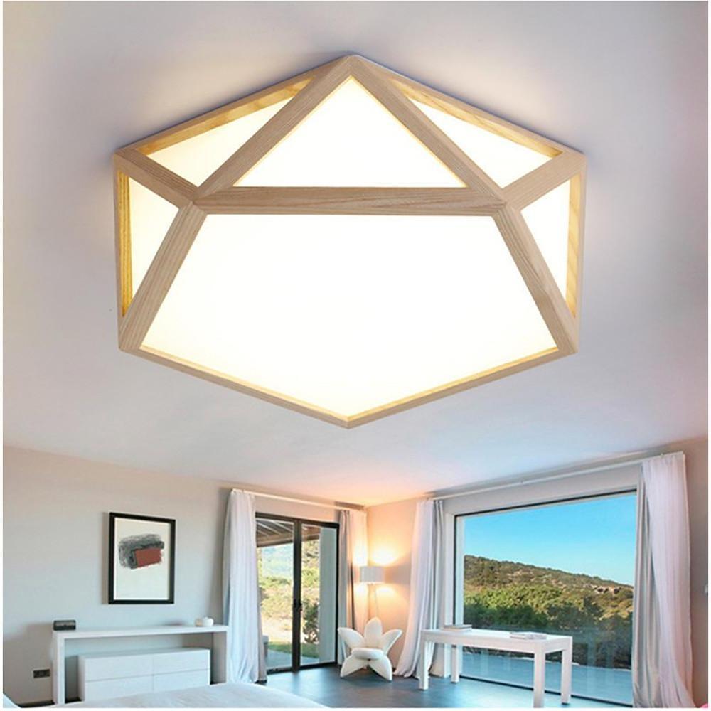 Geometric Shape Rustic Flush Mount Ceiling Light Bamboo Acrylic LED Light