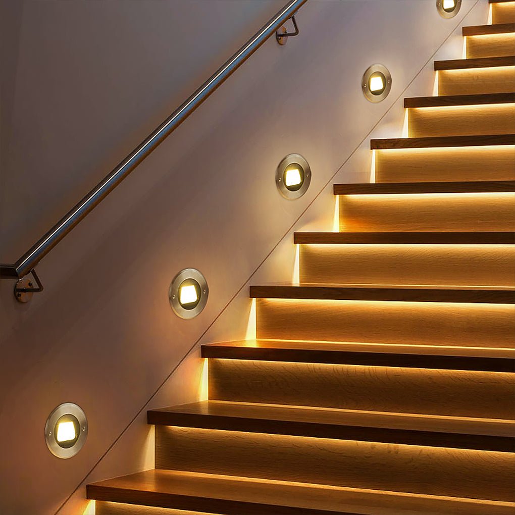 Ultra-thin Waterproof Recessed Step Lights LED Ground Lighting for Stairs, Decks (IP65, 110-240V, Warm White)