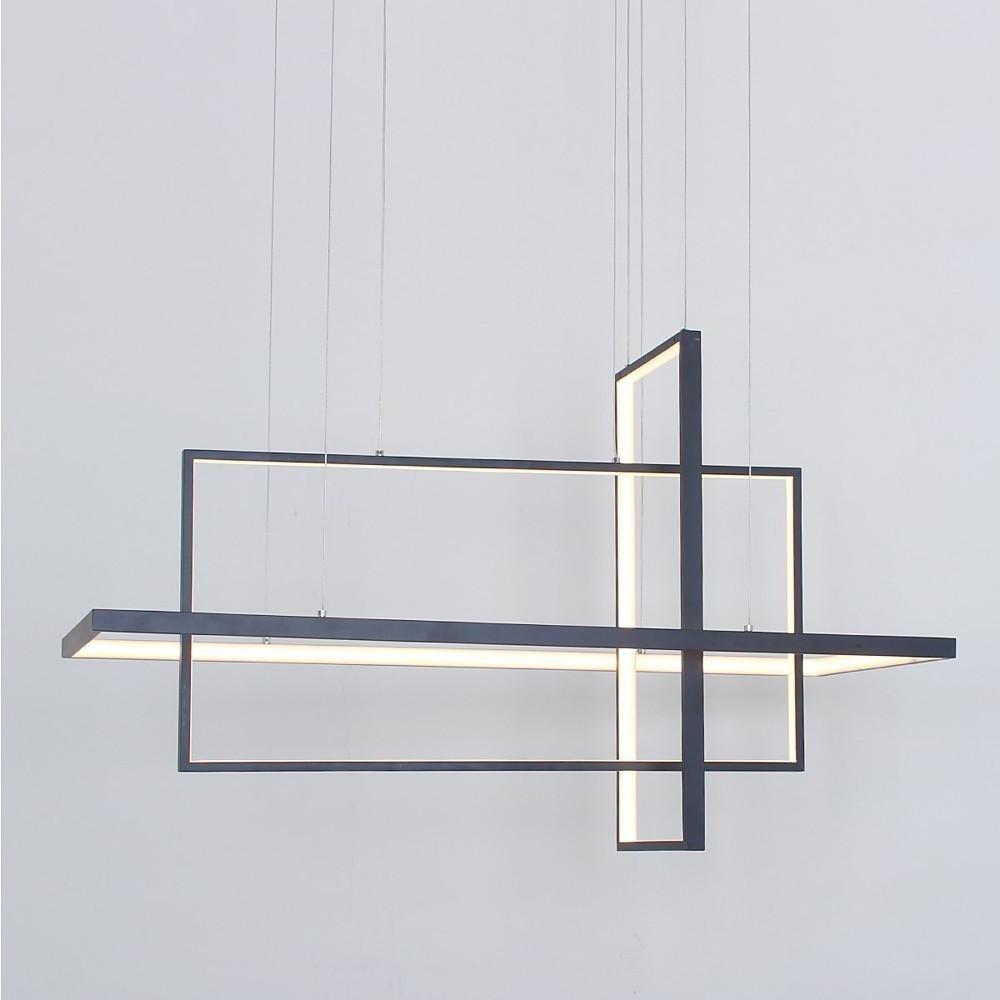 31.5'' Three-Part Futuristic Square Rectangular Hybrid Aluminum Chandelier with Capable Ambient Lights