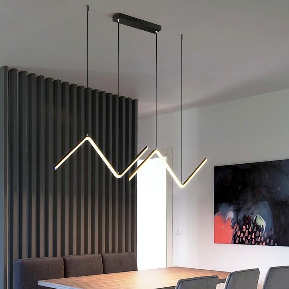 LED 2- Light Line Design Dimmable Pendant Light Modern Wave Shaped Kitchen Lighting Dining Room Lighting Nordic Minimalist Island Lights