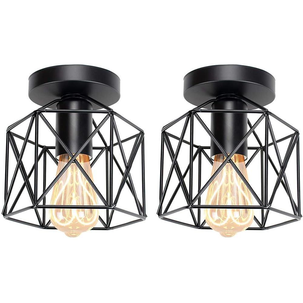 Wire Frame Lantern Outdoor Flush Mount Light Traditional LED Ceiling Light