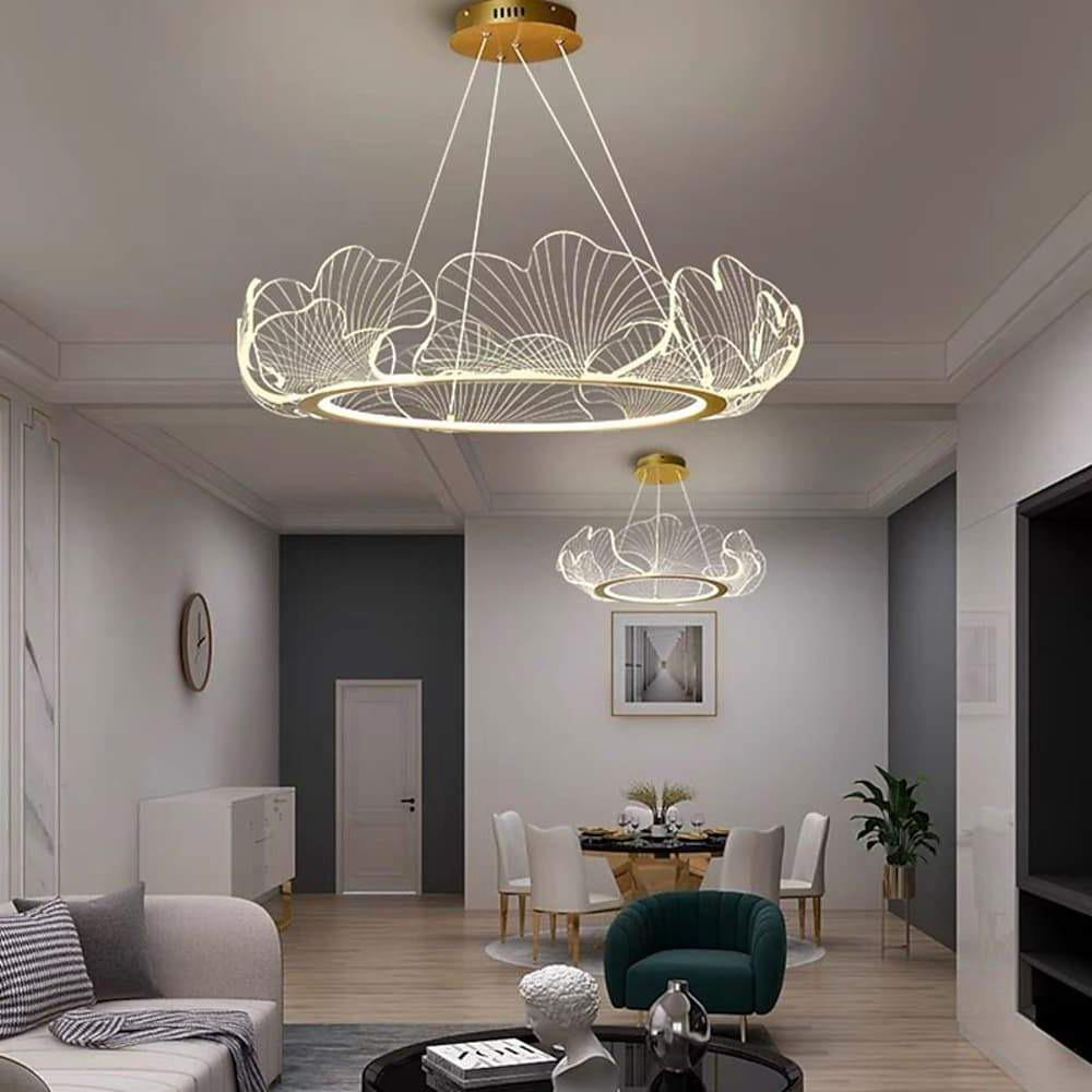 Sea-Inspired Elegant Wave Round Acrylic Chandelier with Gold Finish - 33inch Wide LED Ceiling Light