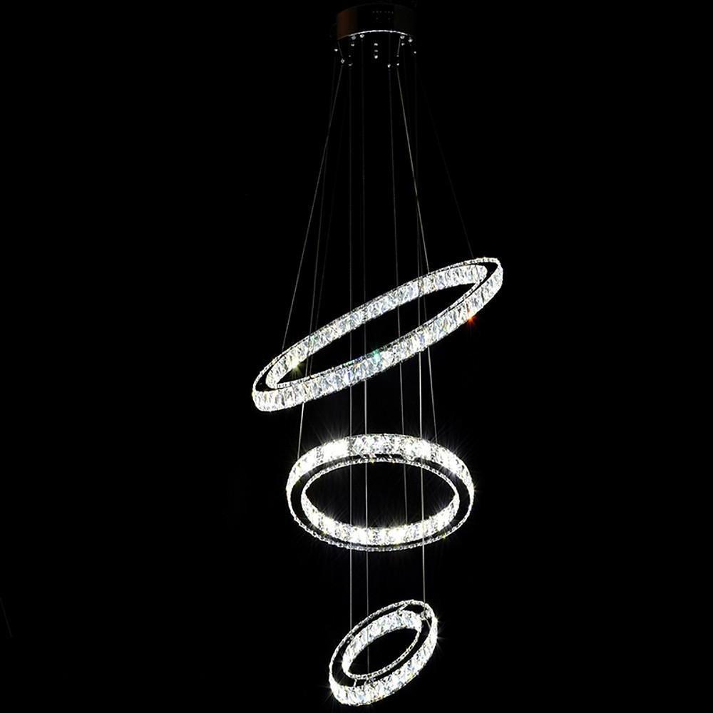 3-Ring Adjustable Circles Tiered Crystal Bling Hanging Modern Chandeliers