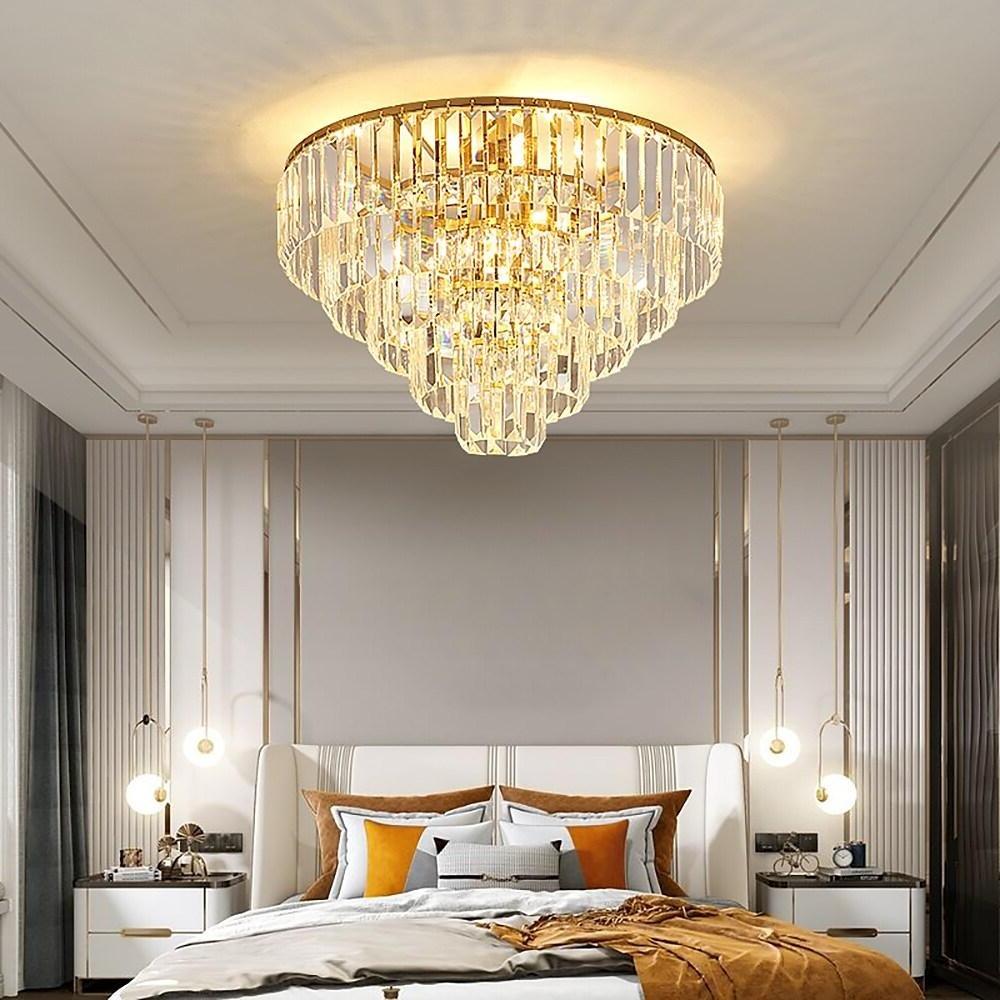 Candelabra Flush Mount Ceiling Light Metal Crystal Unique LED Light