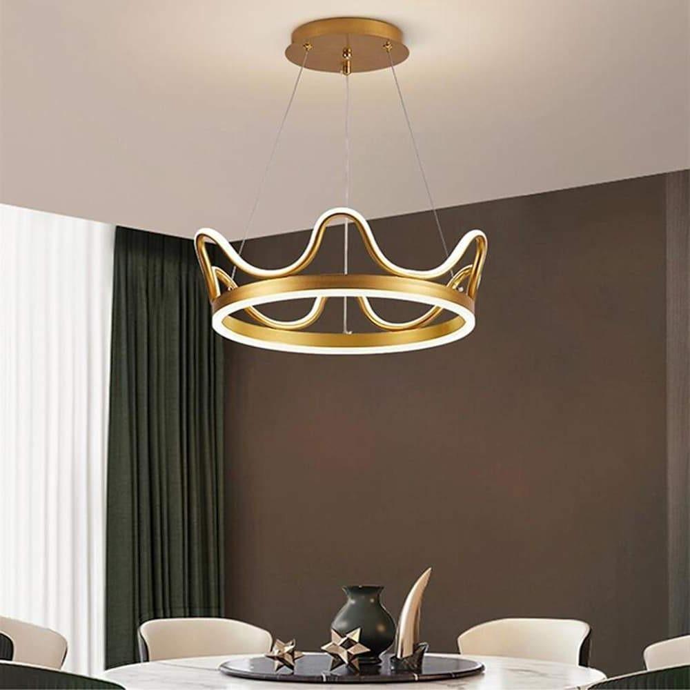 Dimmable Round LED Ring Chandelier Crown Design Modern Aluminum & Acrylic Pendant Light for Living Room