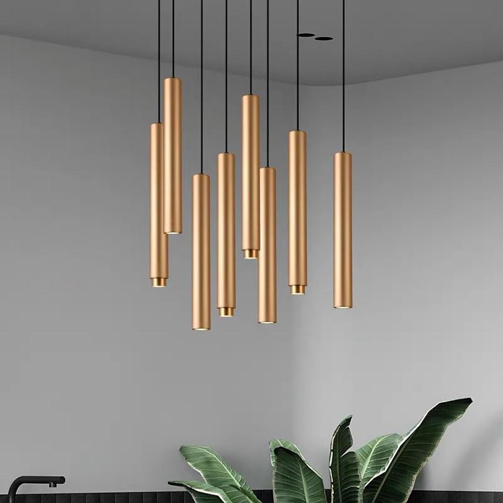 Elongated Cylindrical Shaped LED Gold Modern Pendant Light Island Lights