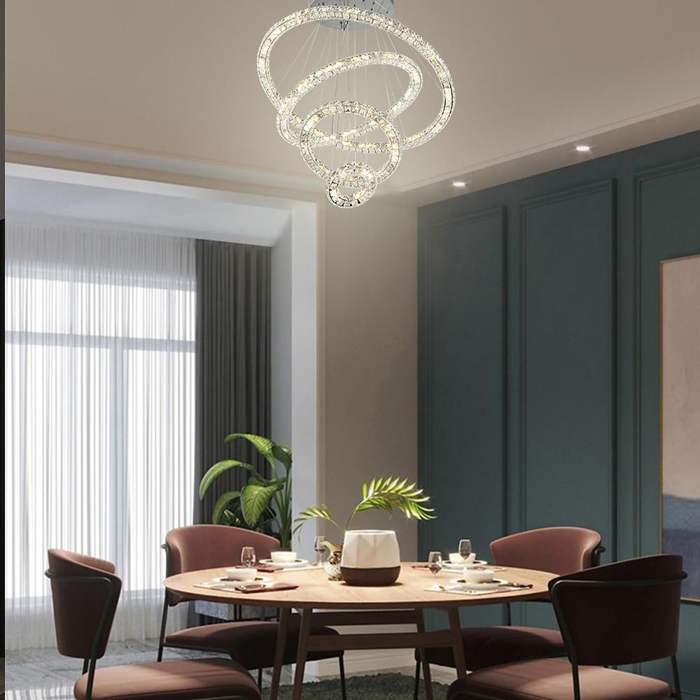 3/4-Light LED Tiered Chandelier LED Crystal Ring Hanging Pendant Light