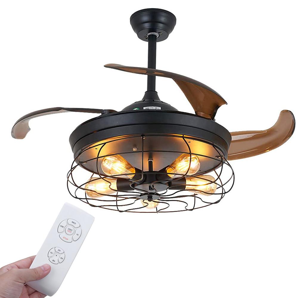 3 Bladed Farmhouse Retractable Ceiling Fan with Light