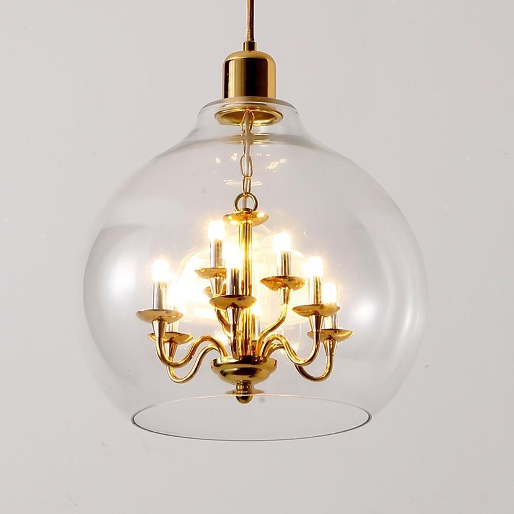 Metal Glass Adjustable Industrial Pendant Lighting with Interior 9 LED Light