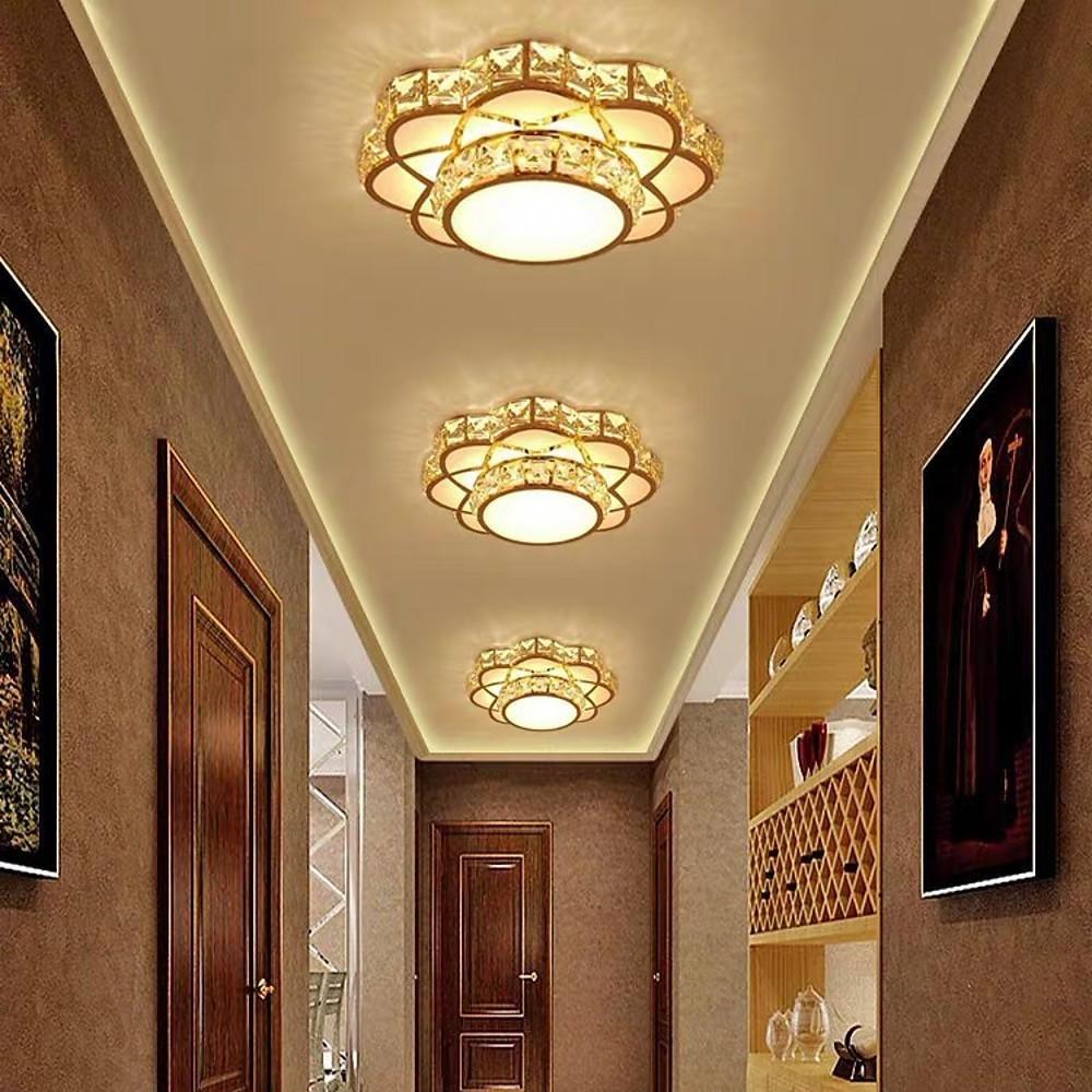 Flower Effect Metal Crystal LED Flush Mount Ceiling Light for Hallway Entryway Lighting